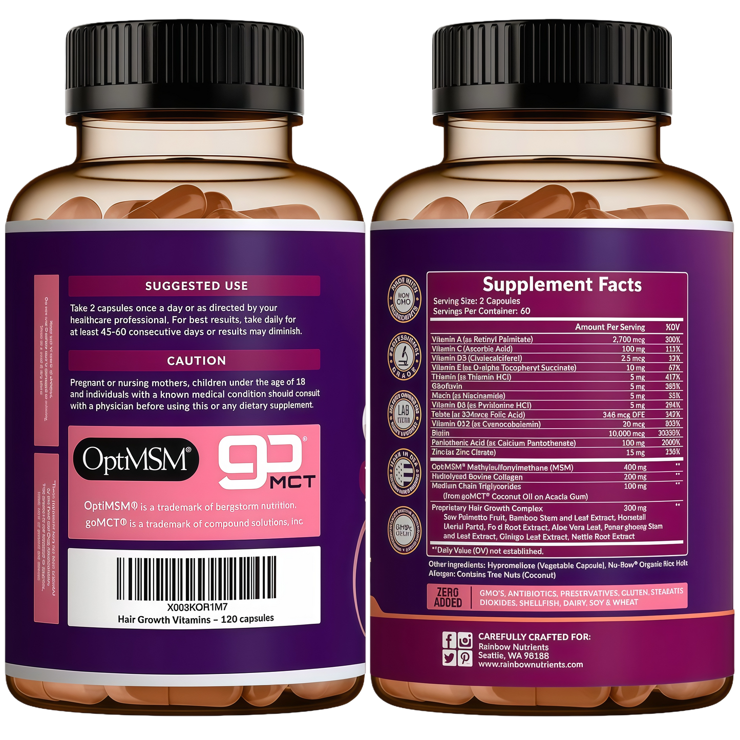 Hair Growth Vitamins for Women | Biotin 10,000mcg, Collagen, Patented OptiMSM®, goMCT®, Saw Palmetto | Naturally Regrow Stronger & Healthier Hair, Skin and Nails | Stops Hair Loss | 60 Day Supply